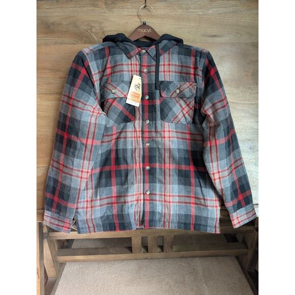 Legendary Whitetails Shirt Jacket Men Large Multi Plaid Flannel Maplewood Hooded - Picture 1 of 4